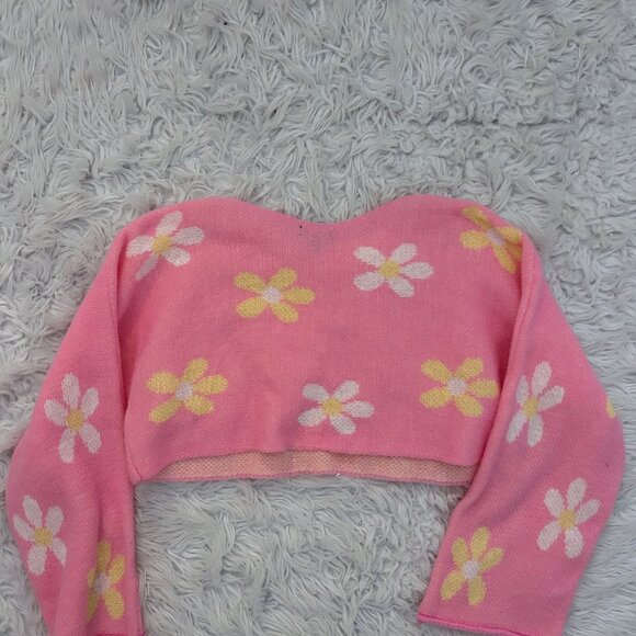 PrettyLittleThing Pink Flower Brushed Knit Cropped Sweater - Picture 6 of 6